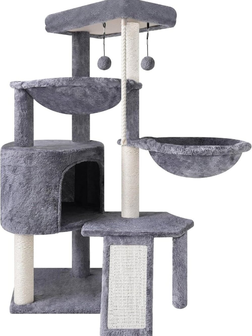 Cozy Three-Tier Cat Tree with Condo & Two Hammocks - Stylish Grey Cat Furniture